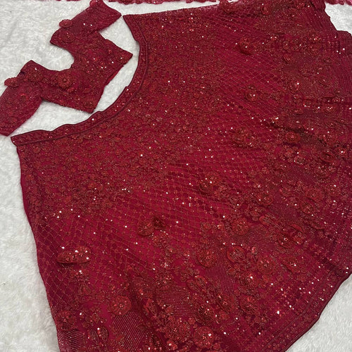 Red Color Heavy Thread With Sequence Work  Designer Lehenga Choli