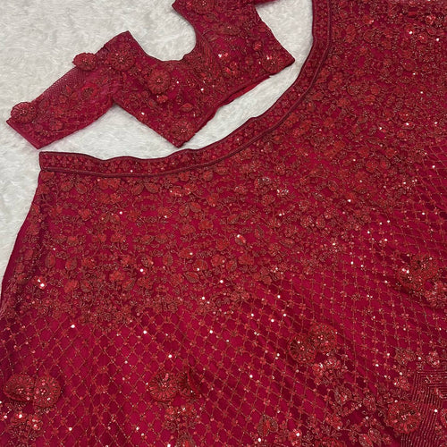 Red Color Heavy Thread With Sequence Work  Designer Lehenga Choli