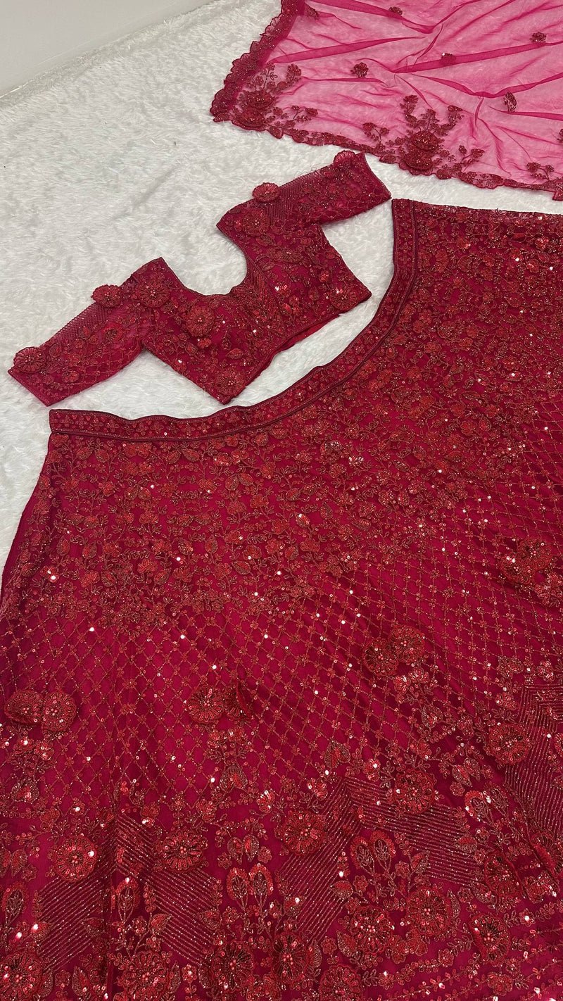 Red Color Heavy Thread With Sequence Work  Designer Lehenga Choli