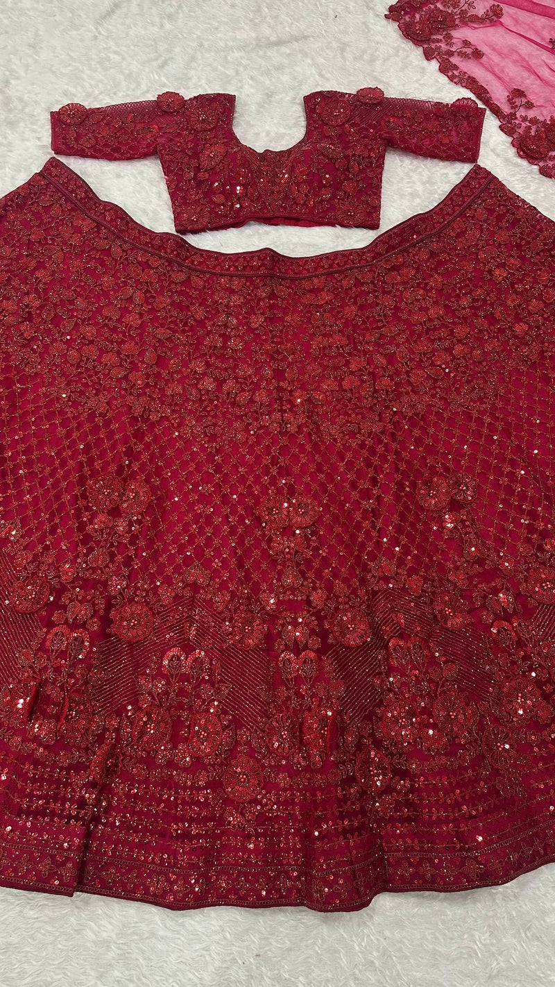 Red Color Heavy Thread With Sequence Work  Designer Lehenga Choli