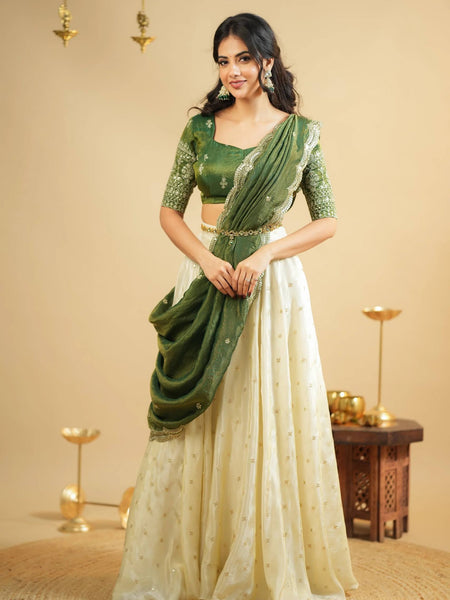 White Color Heavy Sequence And Zari Work Wedding WearLehenga Choli