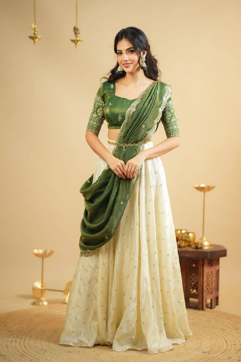 White Color Heavy Sequence And Zari Work Wedding WearLehenga Choli