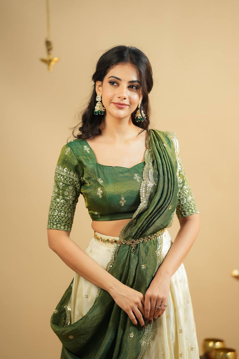 White Color Heavy Sequence And Zari Work Wedding WearLehenga Choli
