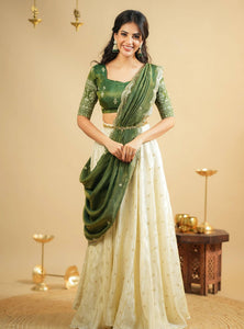 White Color Heavy Sequence And Zari Work Wedding WearLehenga Choli