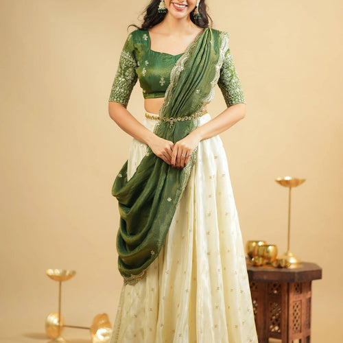 White Color Heavy Sequence And Zari Work Wedding WearLehenga Choli