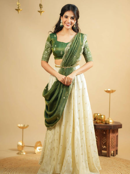 White Color Heavy Sequence And Zari Work Wedding WearLehenga Choli