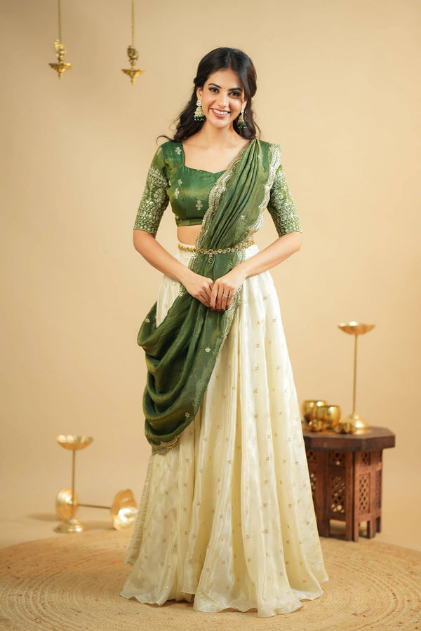 White Color Heavy Sequence And Zari Work Wedding WearLehenga Choli