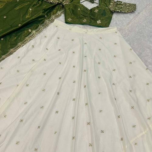 White Color Heavy Sequence And Zari Work Wedding WearLehenga Choli