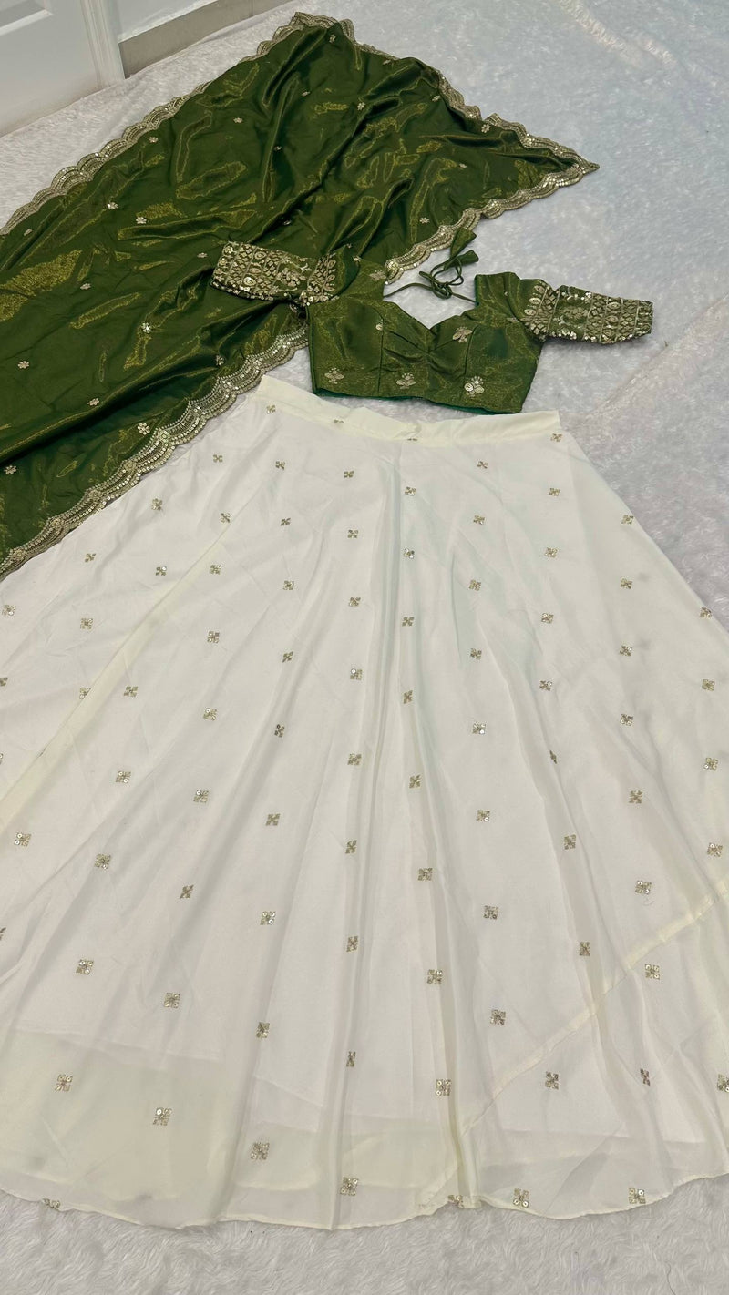 White Color Heavy Sequence And Zari Work Wedding WearLehenga Choli