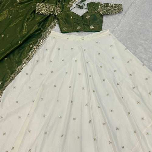 White Color Heavy Sequence And Zari Work Wedding WearLehenga Choli