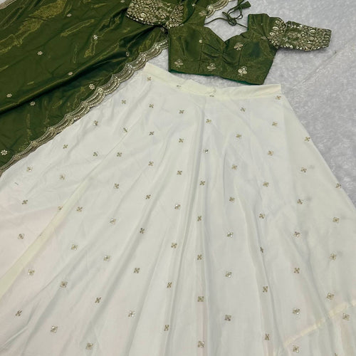 White Color Heavy Sequence And Zari Work Wedding WearLehenga Choli