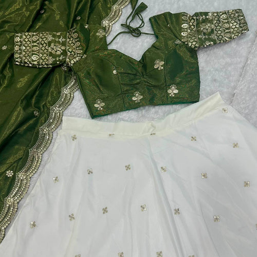 White Color Heavy Sequence And Zari Work Wedding WearLehenga Choli