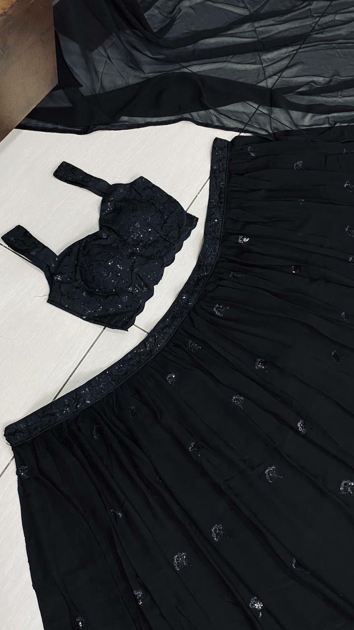 Black Color Heavy Sequence Work  Designer Lehenga Choli