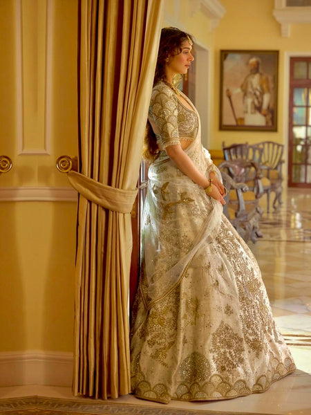 Cream Color Heavy Zari With Sequence Work  Designer Lehenga Choli