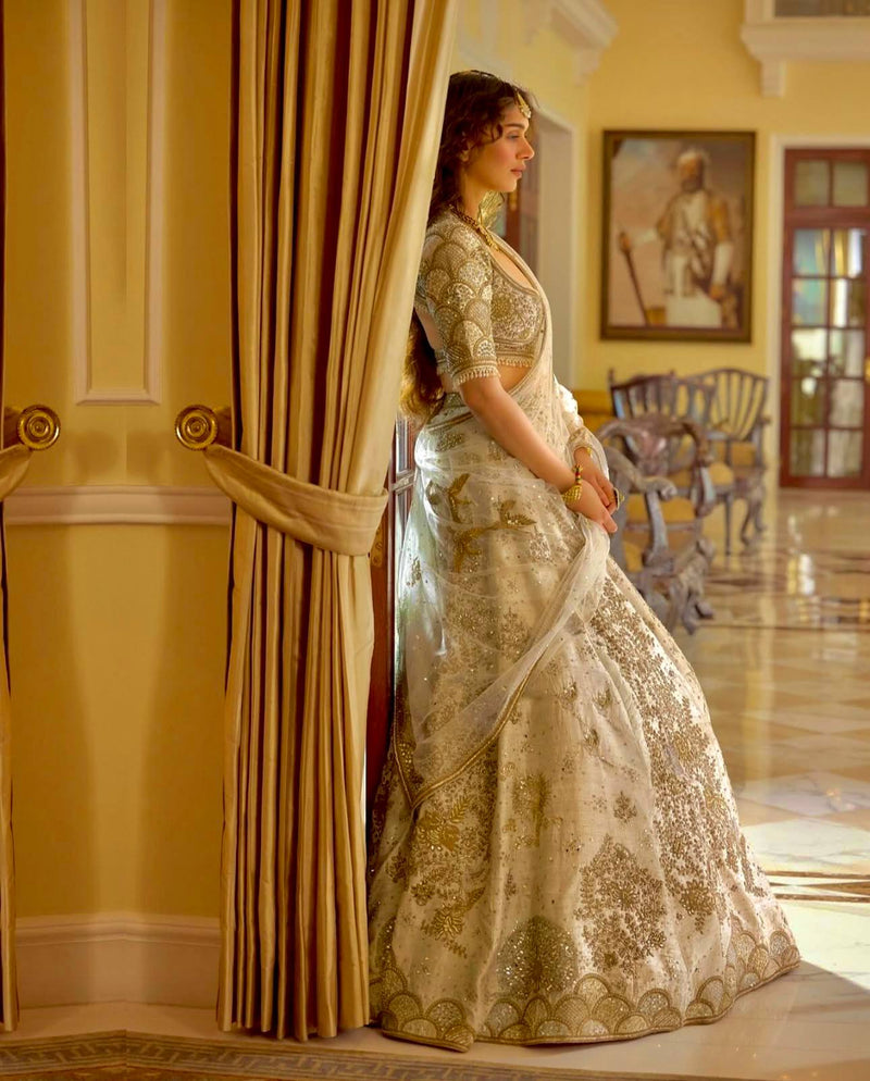 Cream Color Heavy Zari With Sequence Work  Designer Lehenga Choli