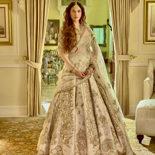 Cream Color Heavy Zari With Sequence Work  Designer Lehenga Choli