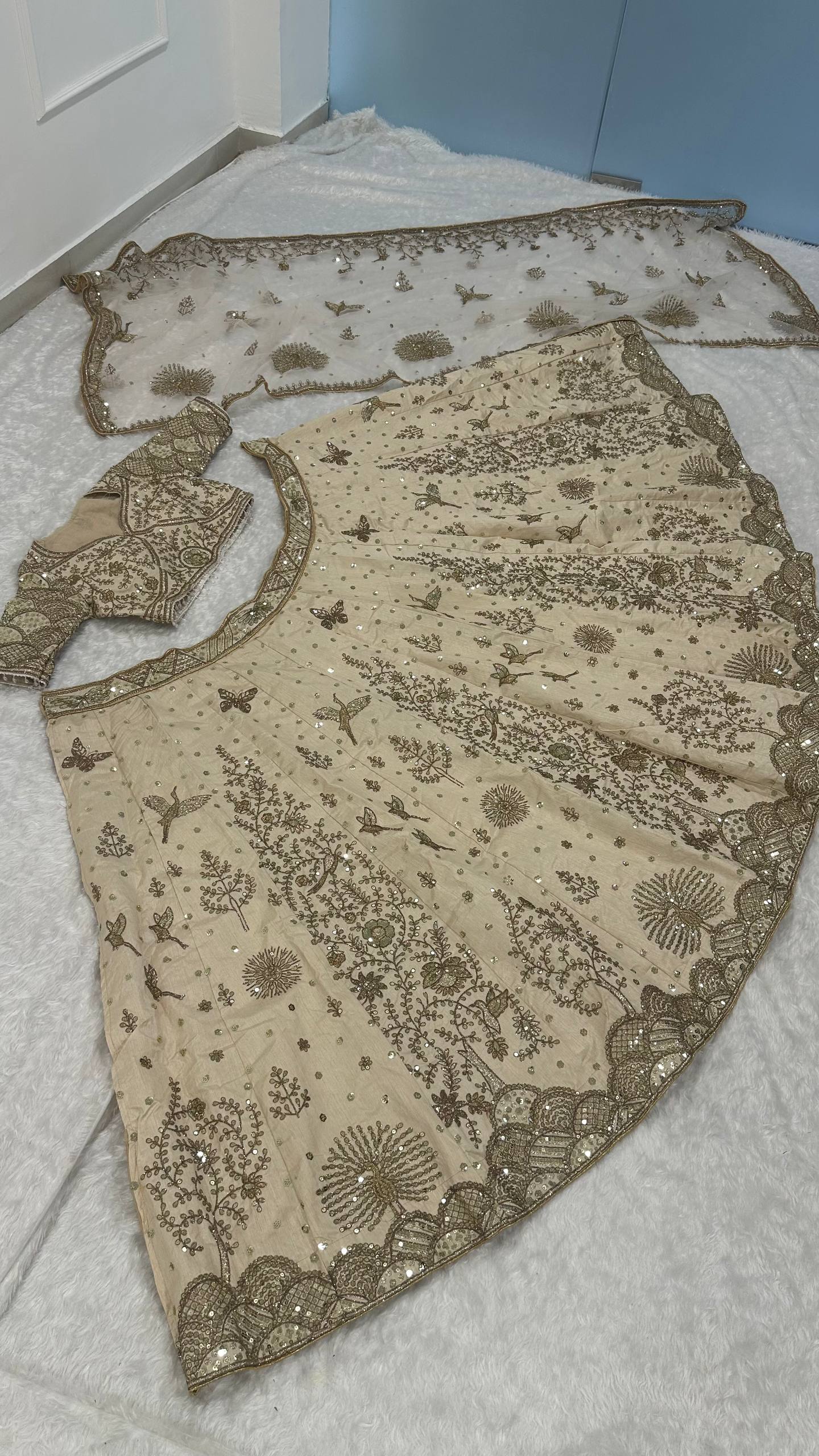 Cream Color Heavy Zari With Sequence Work  Designer Lehenga Choli