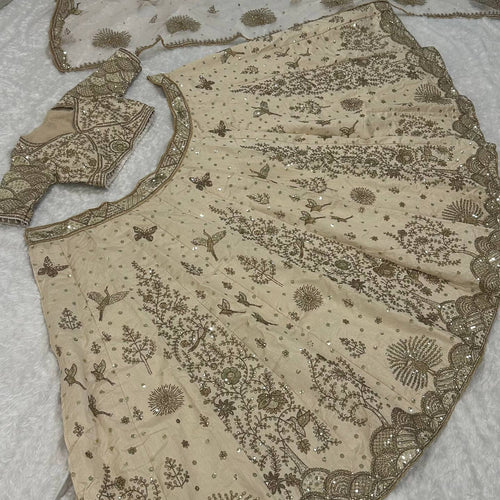 Cream Color Heavy Zari With Sequence Work  Designer Lehenga Choli