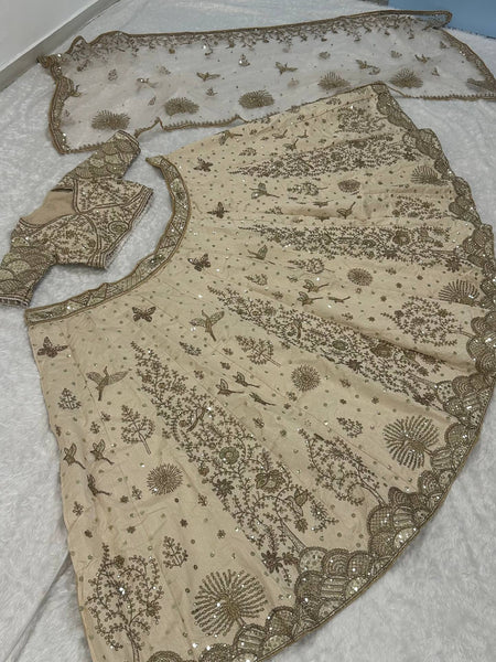 Cream Color Heavy Zari With Sequence Work  Designer Lehenga Choli