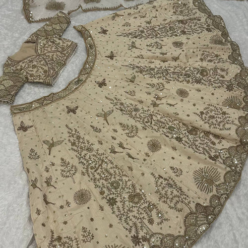 Cream Color Heavy Zari With Sequence Work  Designer Lehenga Choli