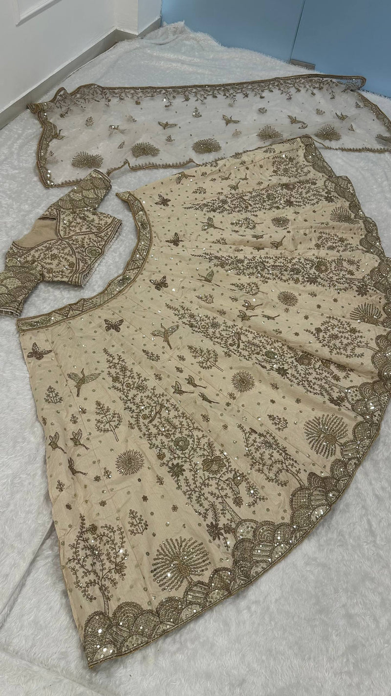 Cream Color Heavy Zari With Sequence Work  Designer Lehenga Choli