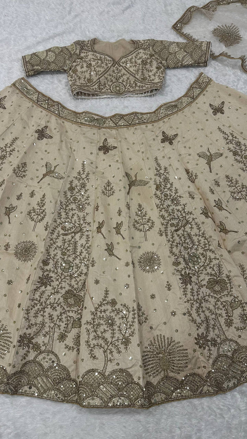 Cream Color Heavy Zari With Sequence Work  Designer Lehenga Choli