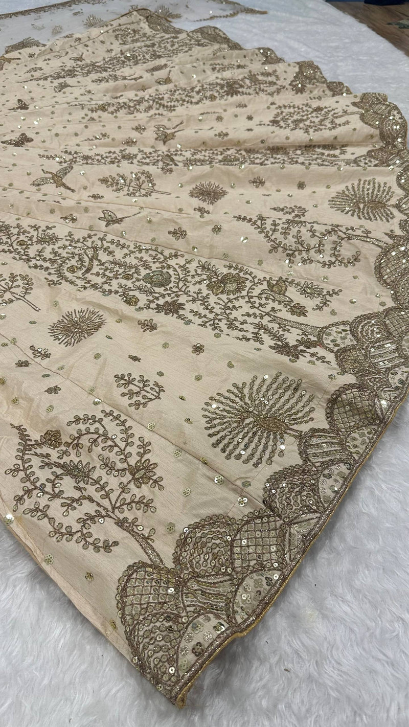 Cream Color Heavy Zari With Sequence Work  Designer Lehenga Choli