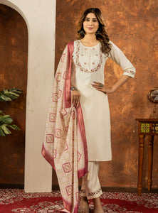 Off-White Color Embroidery Thread Work Designer Salwar Suit