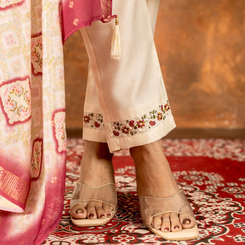 Off-White Color Embroidery Thread Work Designer Salwar Suit