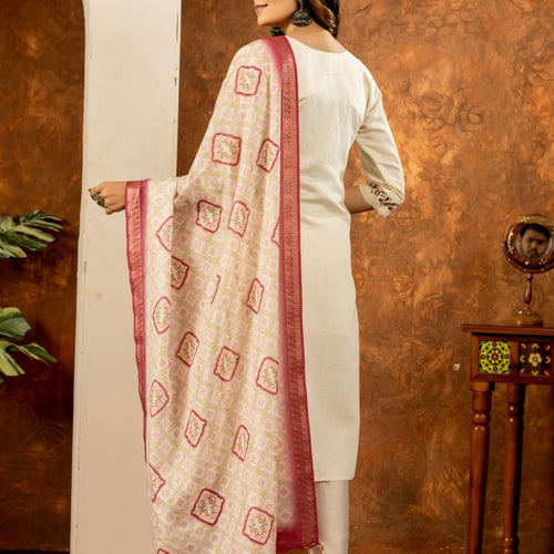 Off-White Color Embroidery Thread Work Designer Salwar Suit