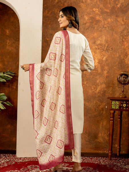 Off-White Color Embroidery Thread Work Designer Salwar Suit