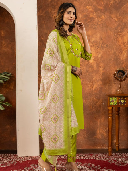 Parrot Green Color Embroidery Thread Work Designer Salwar Suit
