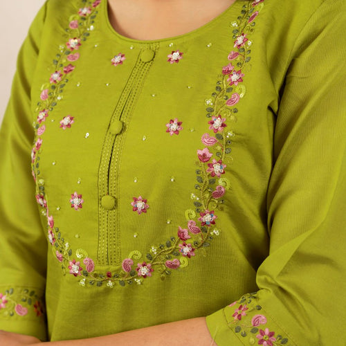 Parrot Green Color Embroidery Thread Work Designer Salwar Suit