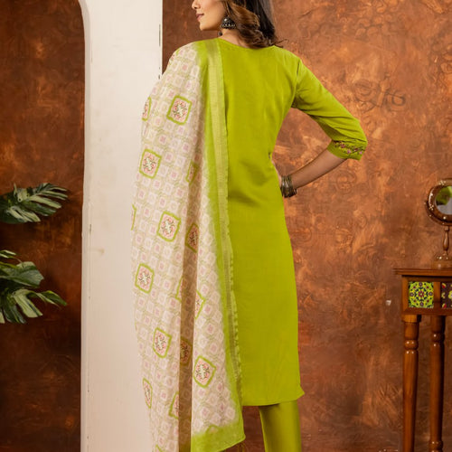 Parrot Green Color Embroidery Thread Work Designer Salwar Suit