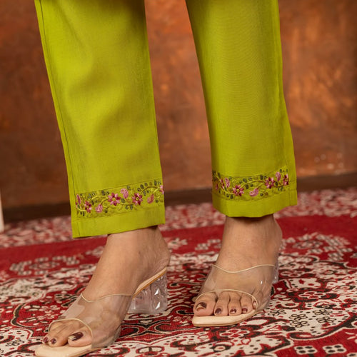 Parrot Green Color Embroidery Thread Work Designer Salwar Suit