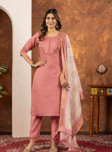 Peach Color Embroidery Thread Work Designer Salwar Suit