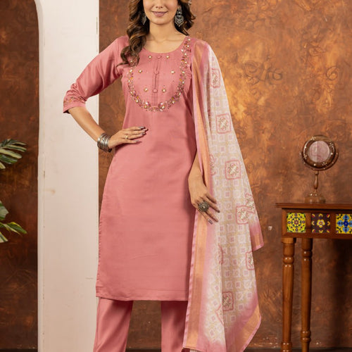 Peach Color Embroidery Thread Work Designer Salwar Suit