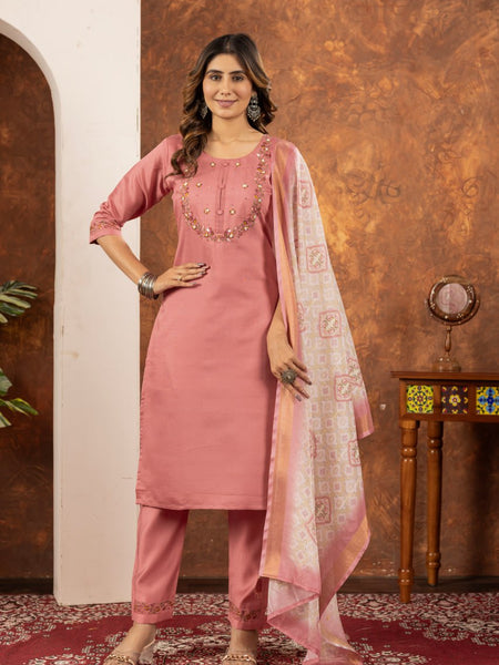 Peach Color Embroidery Thread Work Designer Salwar Suit