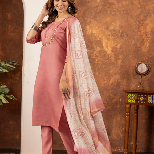 Peach Color Embroidery Thread Work Designer Salwar Suit