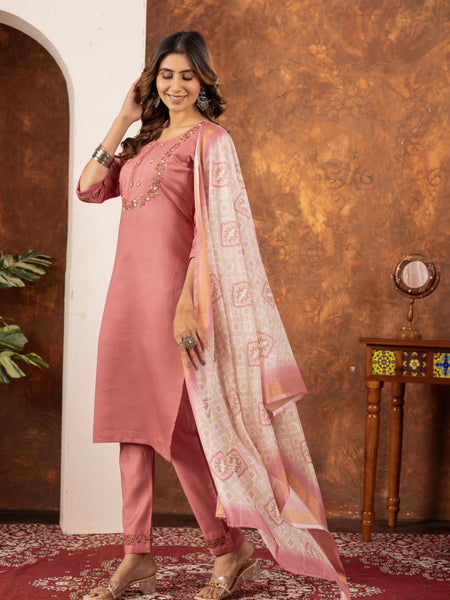 Peach Color Embroidery Thread Work Designer Salwar Suit