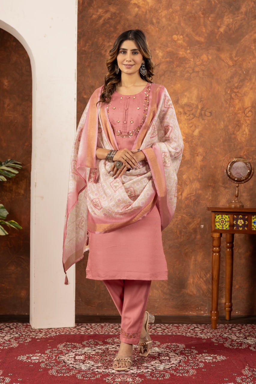 Peach Color Embroidery Thread Work Designer Salwar Suit