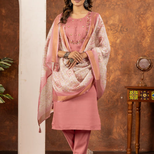Peach Color Embroidery Thread Work Designer Salwar Suit