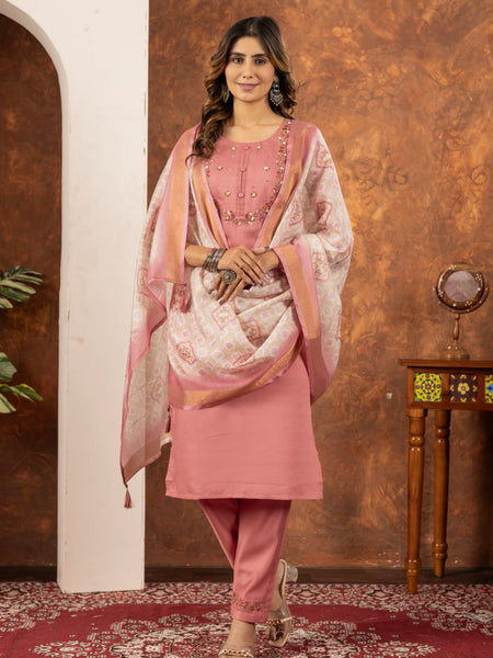 Peach Color Embroidery Thread Work Designer Salwar Suit