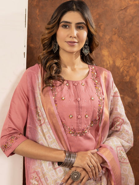 Peach Color Embroidery Thread Work Designer Salwar Suit