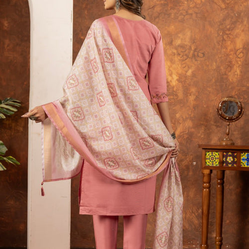 Peach Color Embroidery Thread Work Designer Salwar Suit