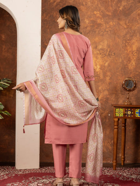 Peach Color Embroidery Thread Work Designer Salwar Suit