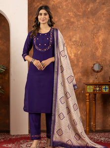 Purple Color Embroidery Thread Work Designer Salwar Suit