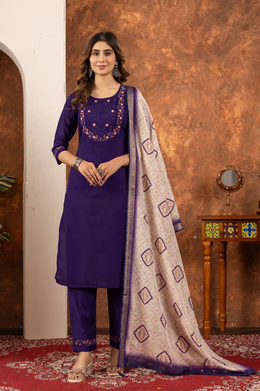 Purple Color Embroidery Thread Work Designer Salwar Suit