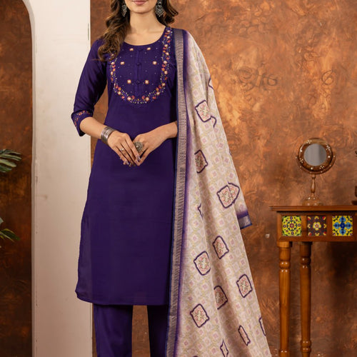 Purple Color Embroidery Thread Work Designer Salwar Suit