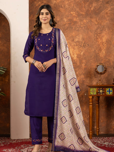 Purple Color Embroidery Thread Work Designer Salwar Suit